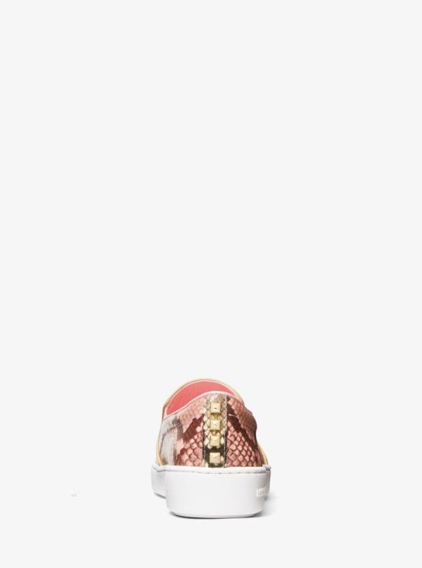 Damske Slip On Michael Kors Keaton Studded Two-Tone Python Embossed Leather Sneaker Ruzove - Topanky Michael Kors Sleva | JSRBK-0694